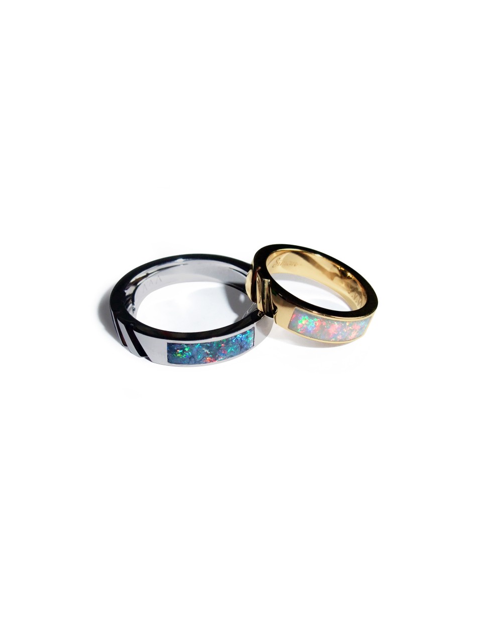 Yellow Gold and Opal Wedding Bands